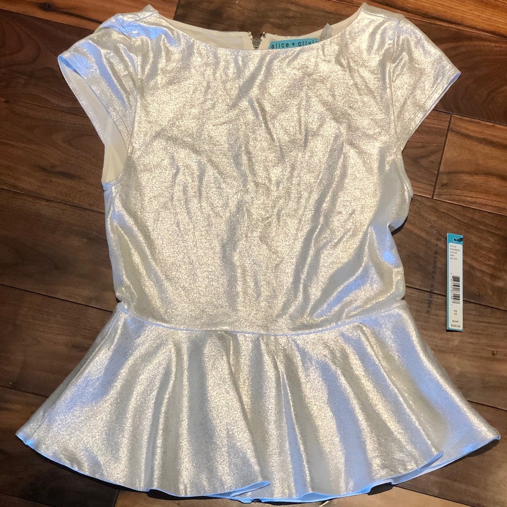 Alice & Olivia Silver Peplum Top XS